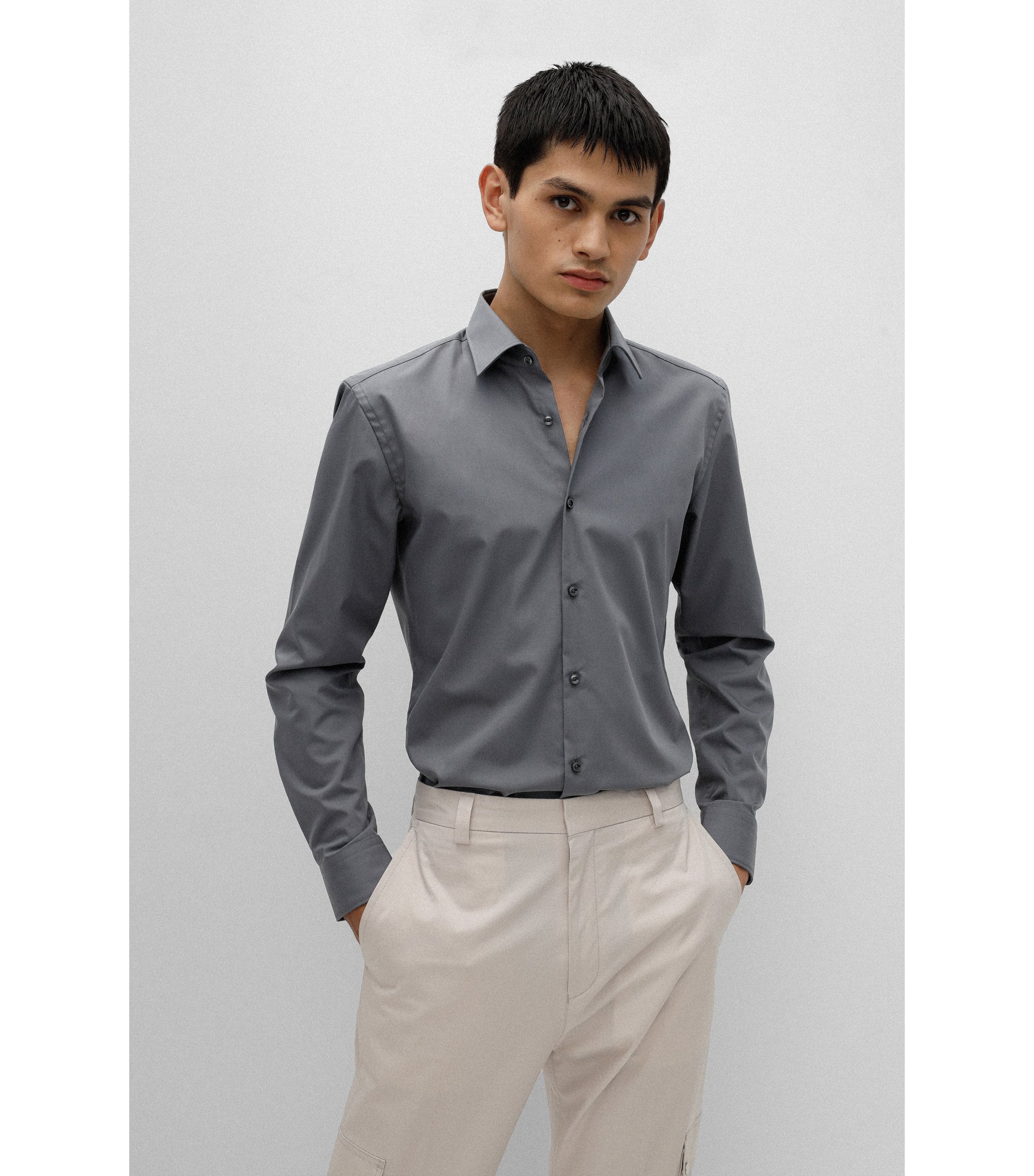 HUGO BOSS Grey Casual Men's Formal Shirts